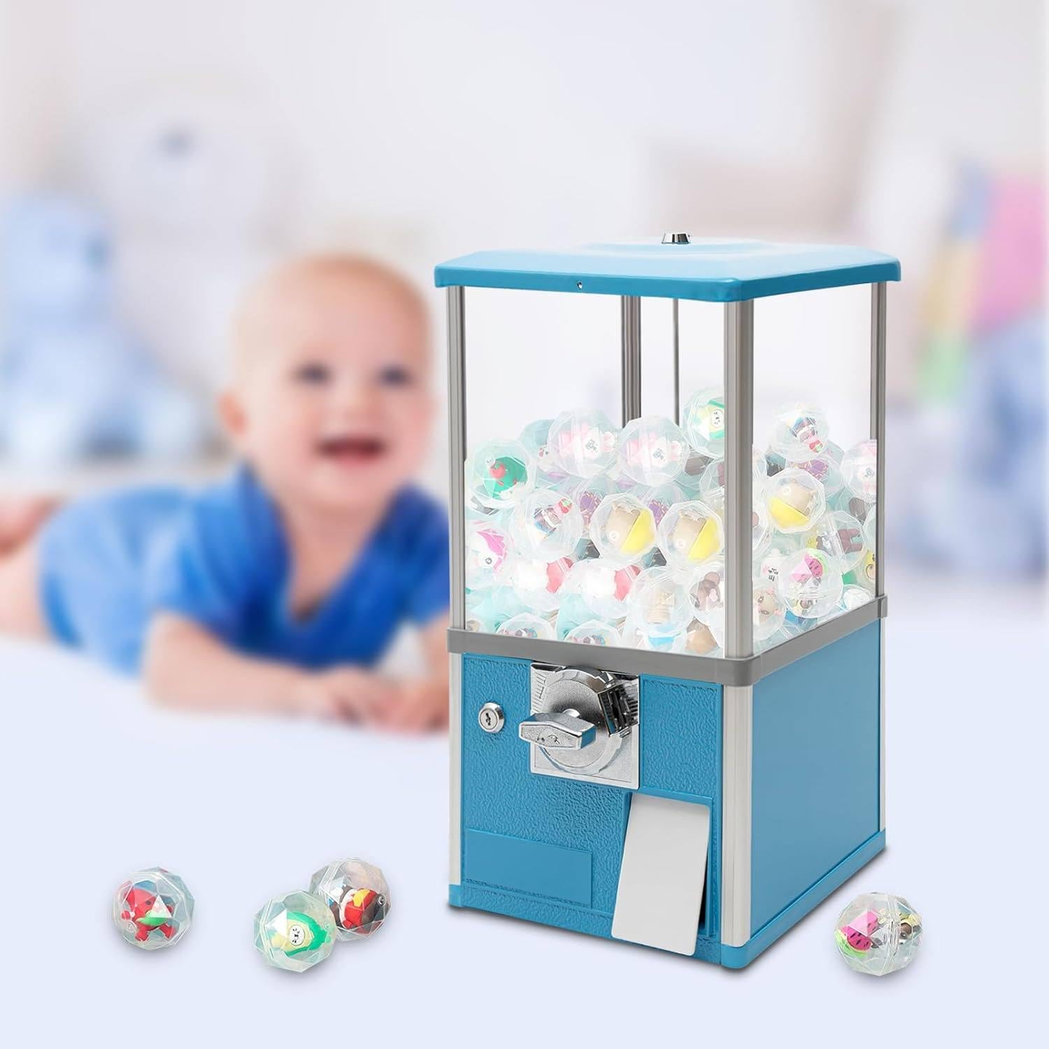 JJENXYYDS Vending Machine,Toy Vending Machine Dispenser,Big Capsule Vending Machine for Business 1.77-1.97Inch Ball Diameter for Game Stores, Coin Operated Gumball Bank,Blue