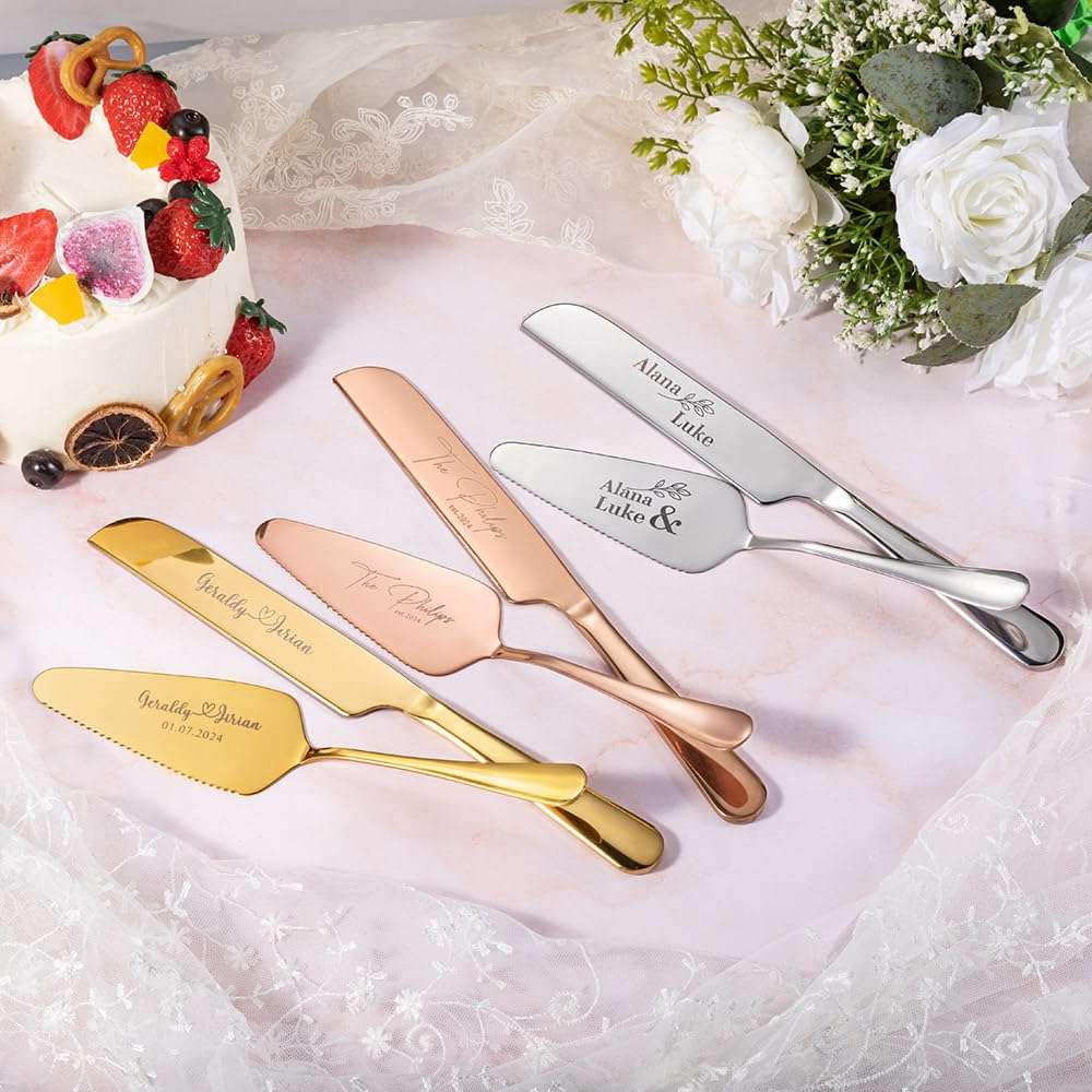 Personalized Cake Cutting Set Wedding Cake Knife Server Set with Name Date Custom Engraved Cake Server Set Wedding Cake Cutter Set Wedding Gift Cake Serving Set for Bridal Shower