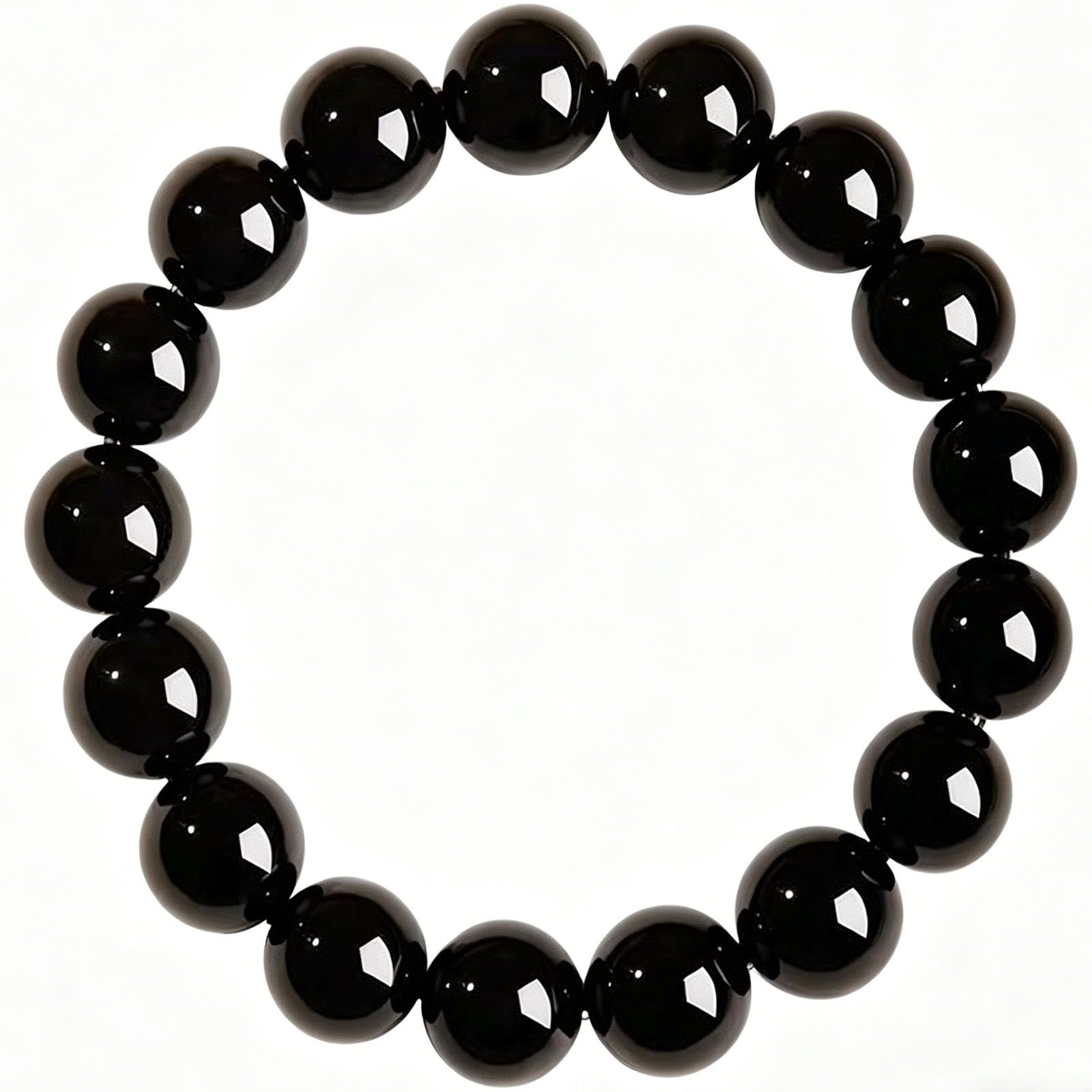 Heilendes schwarzes Obsidian-Armband, echtes vulkanisches Naturglas-Stretch-Armband für Schutz und Erdung, Verstellbarer Kristallstein-Schmuck für Männer und Frauen,16MM