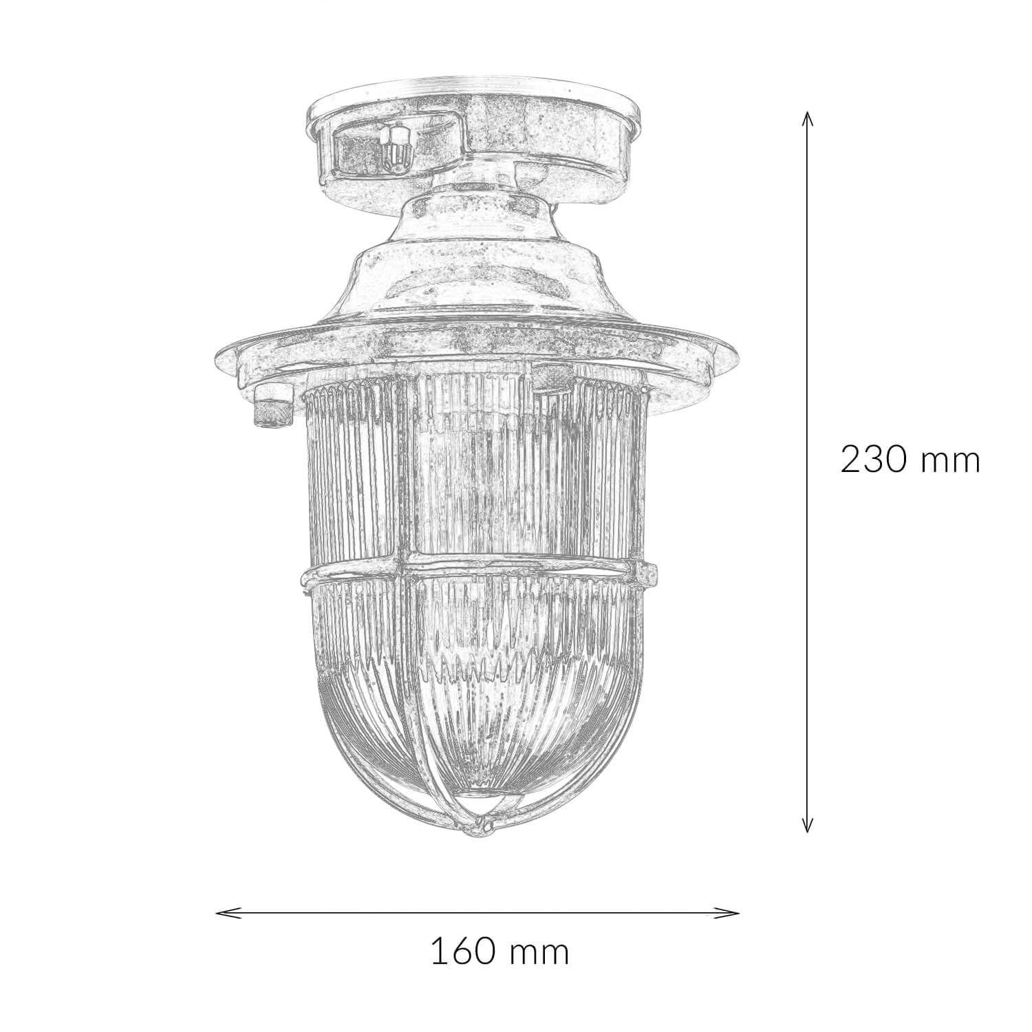 Licht-Erlebnisse Außen Deckenleuchte Maritim IP54 E27 H:23 cm Messing Glas geriffelt Antik