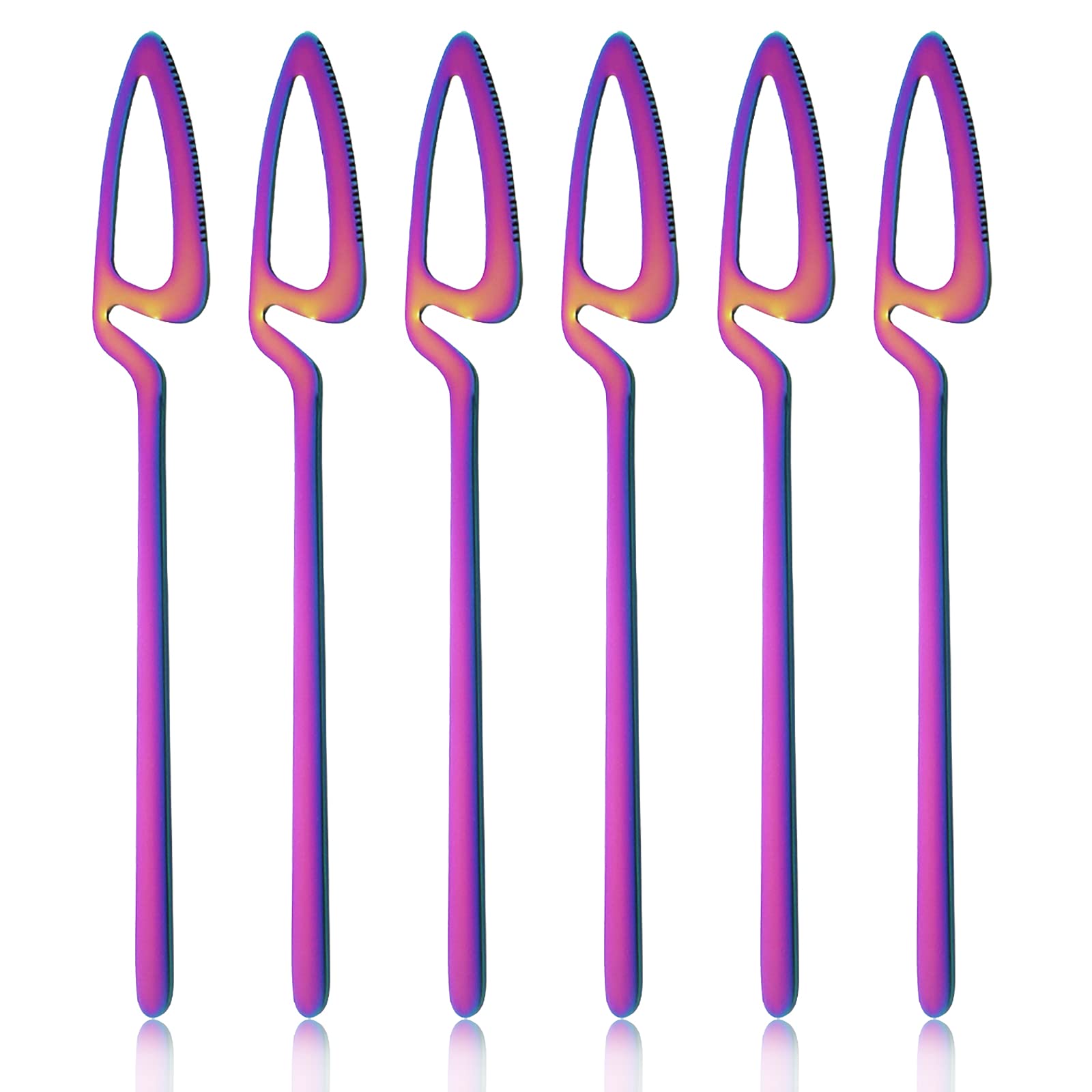 Snplowum 6Pcs Matte Rainbow Dinner Knife Flatware, 8.4-inch Hangable & 18/10 Stainless Steel Bread Jam Knife Steak Dessert Butter Knife