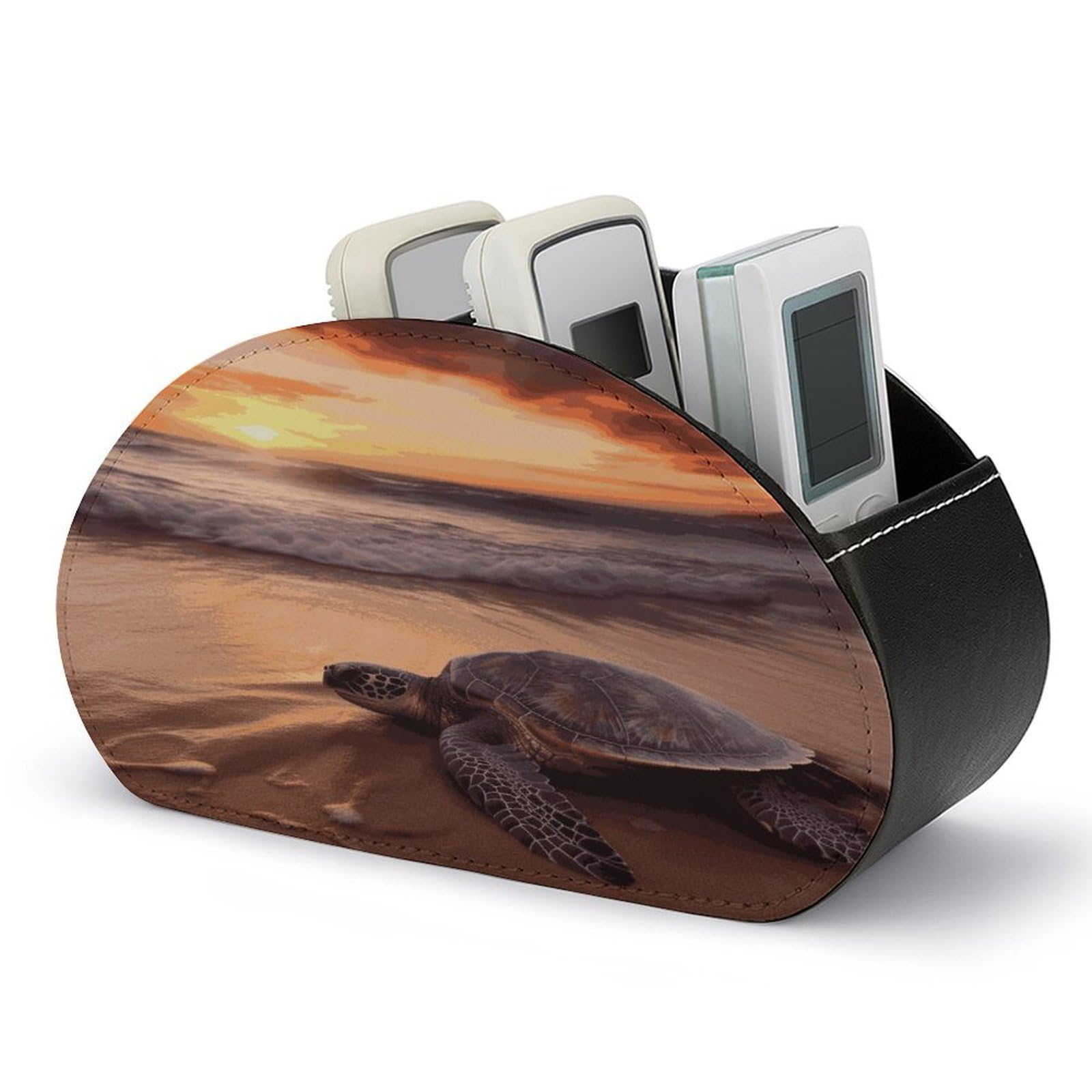 FekiLoot Leather Remote Control Holder with 5 Compartments Sea Turtle Sunset Remote Caddy Desktop Organizer Store TV Remote Holder Remote Organizer for Bedside Table Office Desk