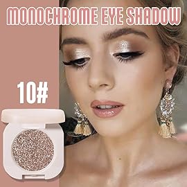 FeiCuiYun Glitter Shimmer Sparkle Eyeshadow Palette Makeup for Older Women, Glitter Light Brown Shimmer Metallic Holographic Multichrome Cream Iridescent Single Monochrome Eye Shadow Makeup, 10