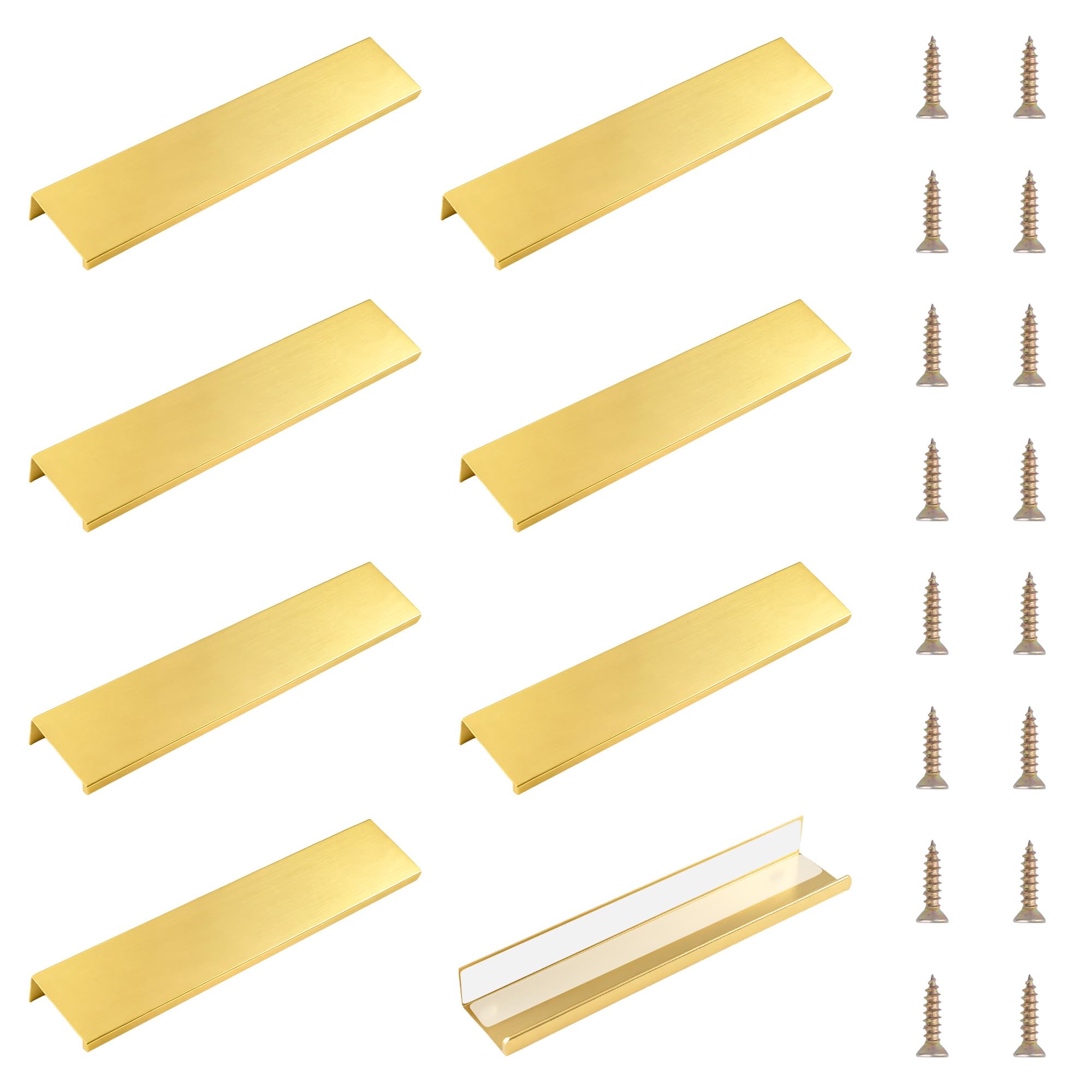 MOROBOR Finger Edge Pull, 8Pcs Concealed Modern Style Drawer Handle, Right Angle Aluminum Alloy Invisible Wardrobe Handle for Cabinet Hardware Drawer, 150mm/Cyan‑Gold