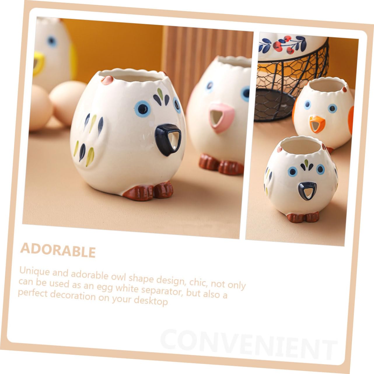 OFFSCH Owl Shaped Ceramic Egg Separator Yolk White Separator Tool for Home Cooking Adorable Design for Separation Kitchen Gadget for Baking and Cooking