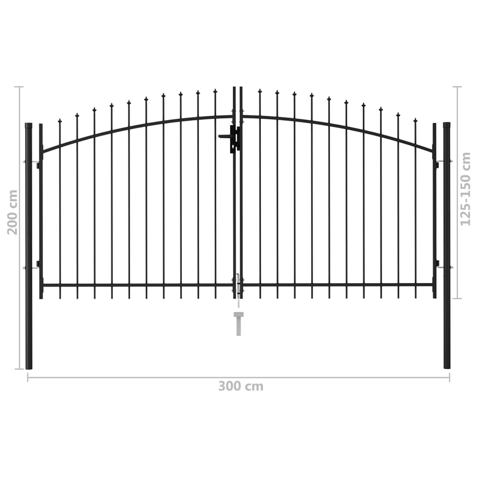 Gecheer Cancello da Giardino a Doppia Anta con Punte a Lancia in Acciaio Nero 300x150/175/200 cm 400x200/248 cm,Cacello per Recinzione,Cancello in Metallo,Cancello da Esterno,Cancello in Acciaio