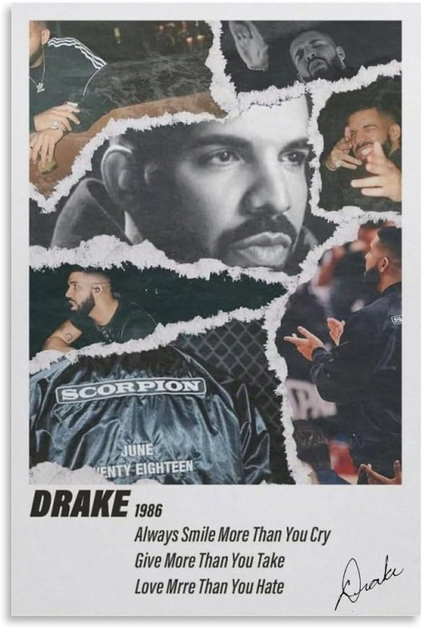 TJHYBD Drake Poster Signature Rapper Music Poster Decorative Painting Canvas Wall Posters And Art Picture Print Modern Family Bedroom Decor Posters 12x18inch(30x45cm)