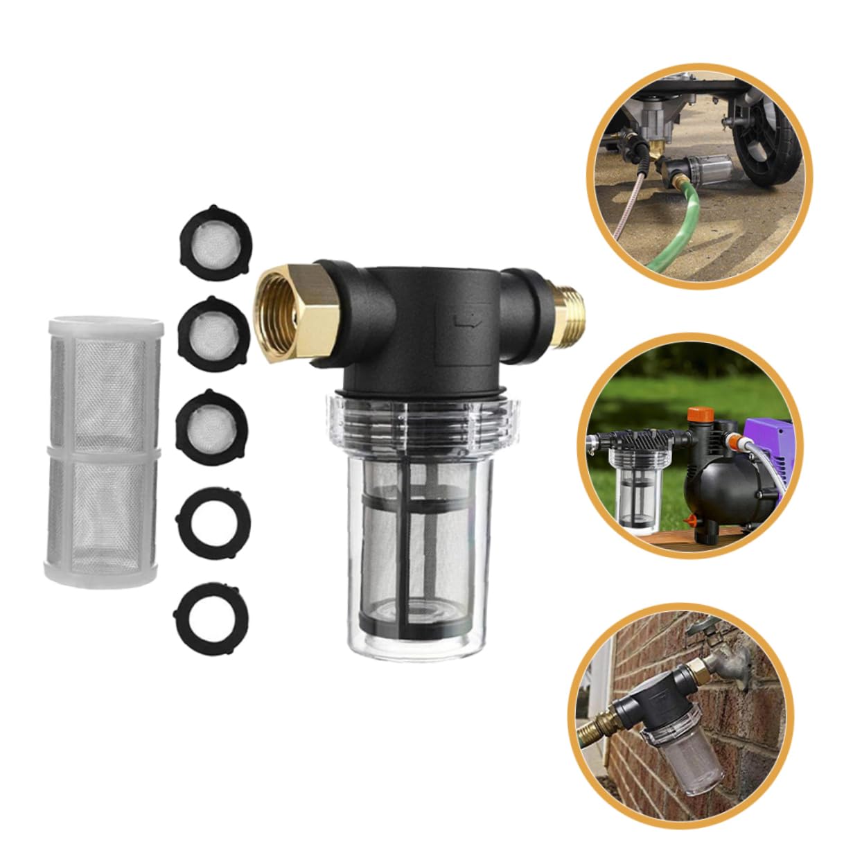 GANAZONO 1Juego Filtro de Agua de Manguera de Jardín con Prefiltro Transparente para Grifo y Lavadora Presión Eliminación de Impurezas y Suciedad Compatible con Mangueras Estándar