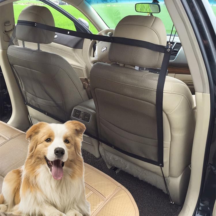 Car Dog Barrier Net, Pet Vehicle Divider Mesh, Stretchable Auto Backseat Protection Fence Net with Stretchy Bungee Cords, Adjustable Obstacle Mesh for Most Car, Truck, SUV (45"×24") 44"×24"