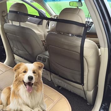 ZIMISI Car Dog Barrier Net, Pet Vehicle Divider Mesh, Stretchable Auto Backseat Protection Fence Net with Stretchy Bungee Cords, Adjustable Obstacle Mesh for Most Car, Truck, SUV 45"24"