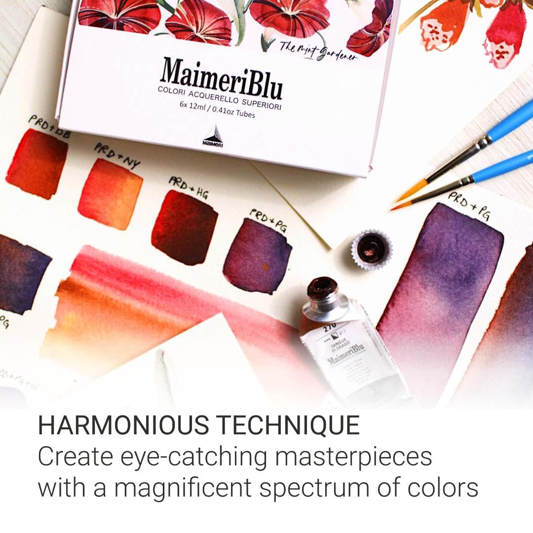 Maimeri MaimeriBlu - Set di pittura ad acquerello The Mint Gardener Sarah Simon, 12 ml, 6 pezzi, colori assortiti