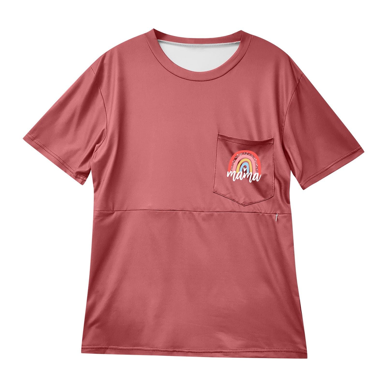 Tee Shirt Allaitement Femme Zip,Manches Courtes Et Col Rond Haut Maternité Femme DissimuléEs Zip CôTé Top VêTements De Grossesse DéBardeur De Maternité Vetement Allaitement Ete T-Shirt