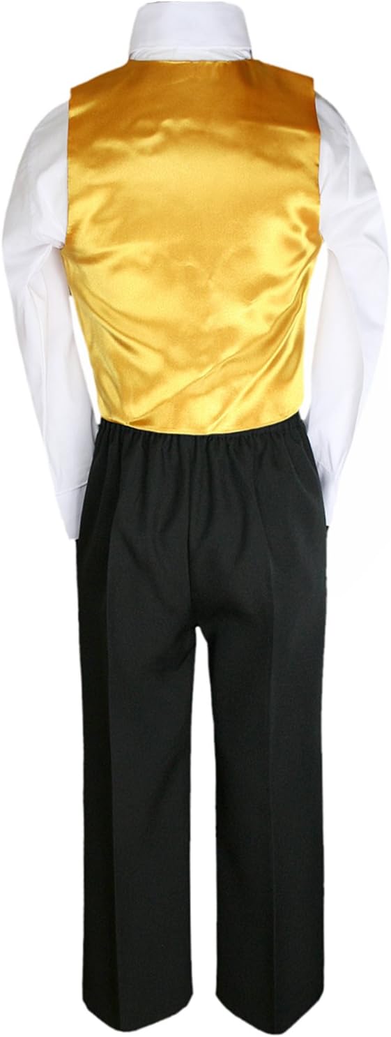 4 Pcs Formal Boys Yellow Satin Vest Bow Tie Sets Suits from Baby to Teen