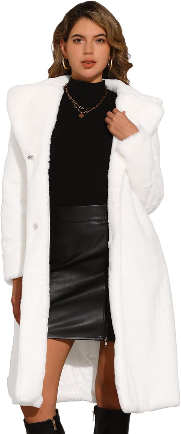 Allegra K Faux Fur Coat for Women's Winter Warm Overcoat Outerwear Belted Fluffy Jackets