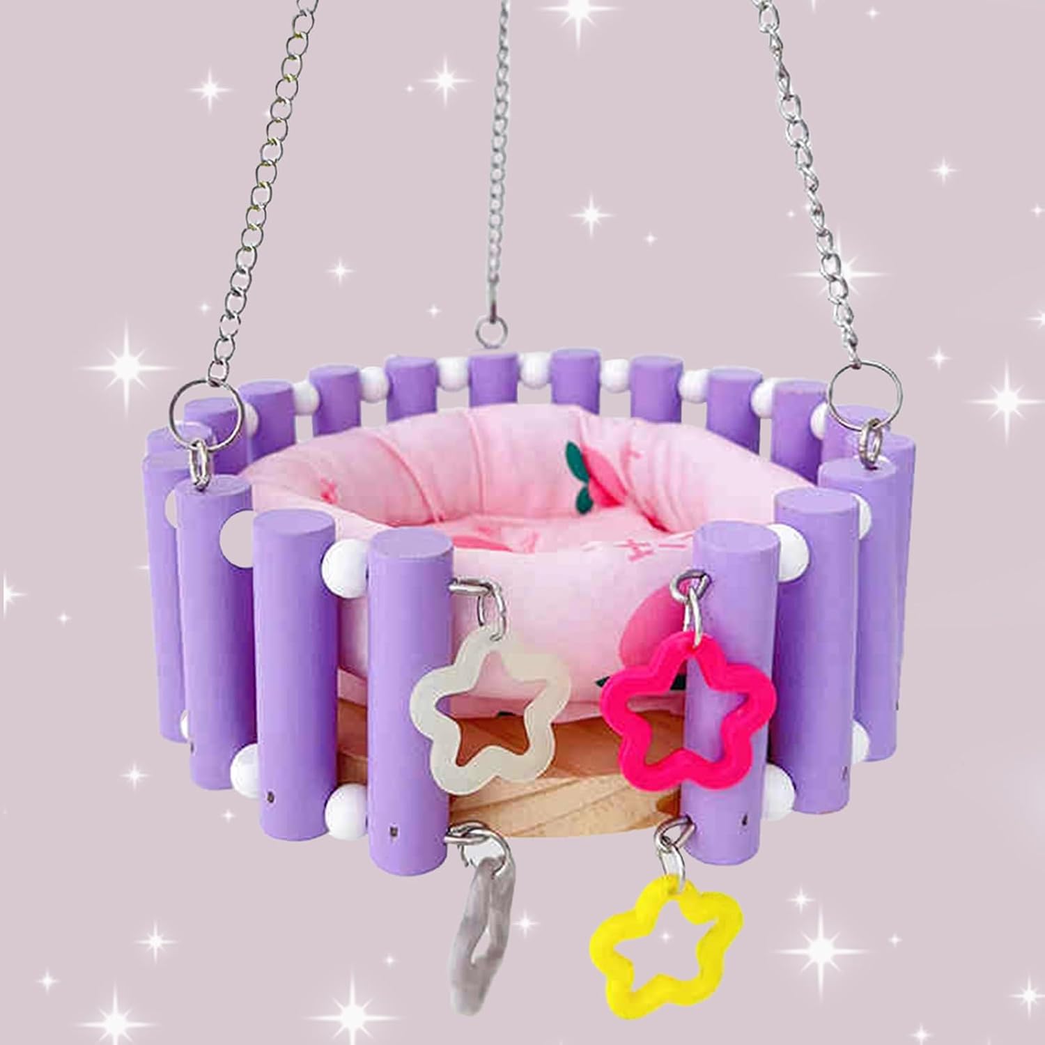 Sugar Glider Swing Toy Chew Toys Cute Small Animal Wood Jumping Platform Apple Wood Swing with Pad Hamster Flying Squirrel Parrot Ring Cage Squirrel Climbing Supplies (Purple + Plush pad)