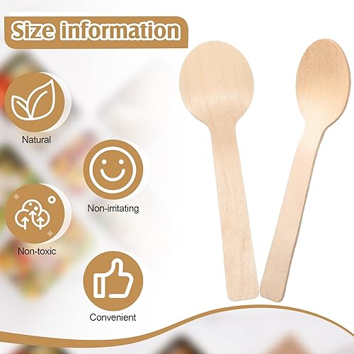 Miniatura 3 de Paquete de 500 mini cucharas de madera de 3.9 pulgadas, cucharas de madera desechables de abedul, cucharas de postre de madera pequeñas, utensilios