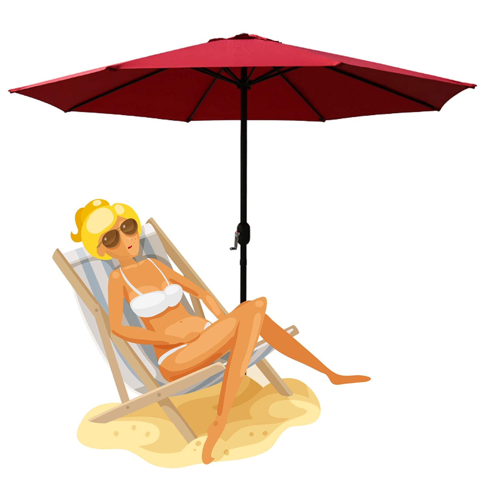 WDSOPK Patio Parasol Umbrella,2.5m/8.2ft Heavy Duty Umbrellas,Non Tilted Outdoor Garden Parasol,with 8 Strong Ribs(Red-A)