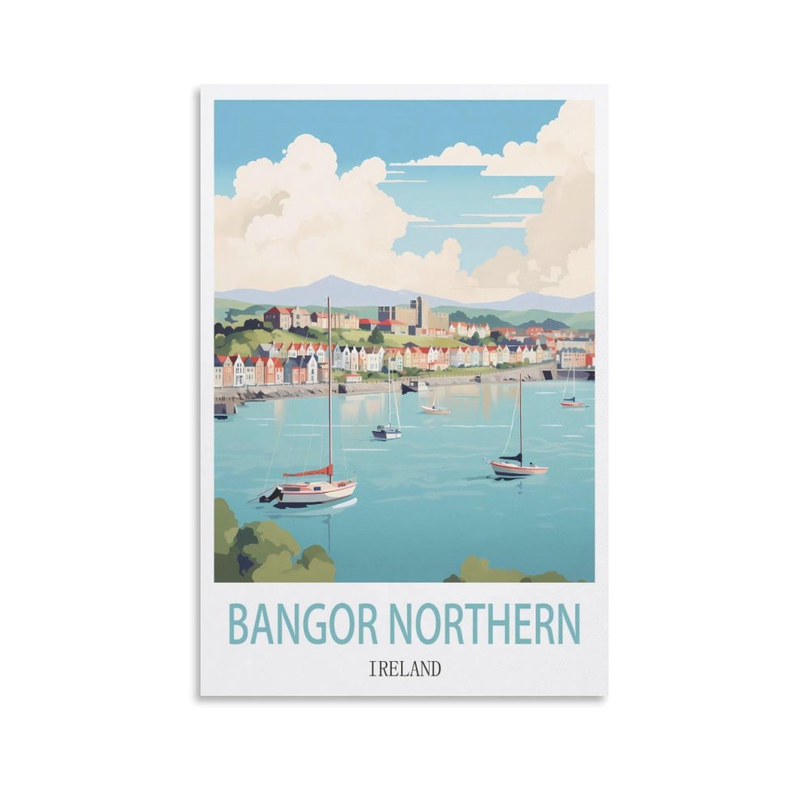 Heybox Unframe-Style Bangor Northern Ireland Vintage Travel Posters 12X18inch(30X45cm) Canvas Prints Wall Art Paintings For Home Office Living Room Decor