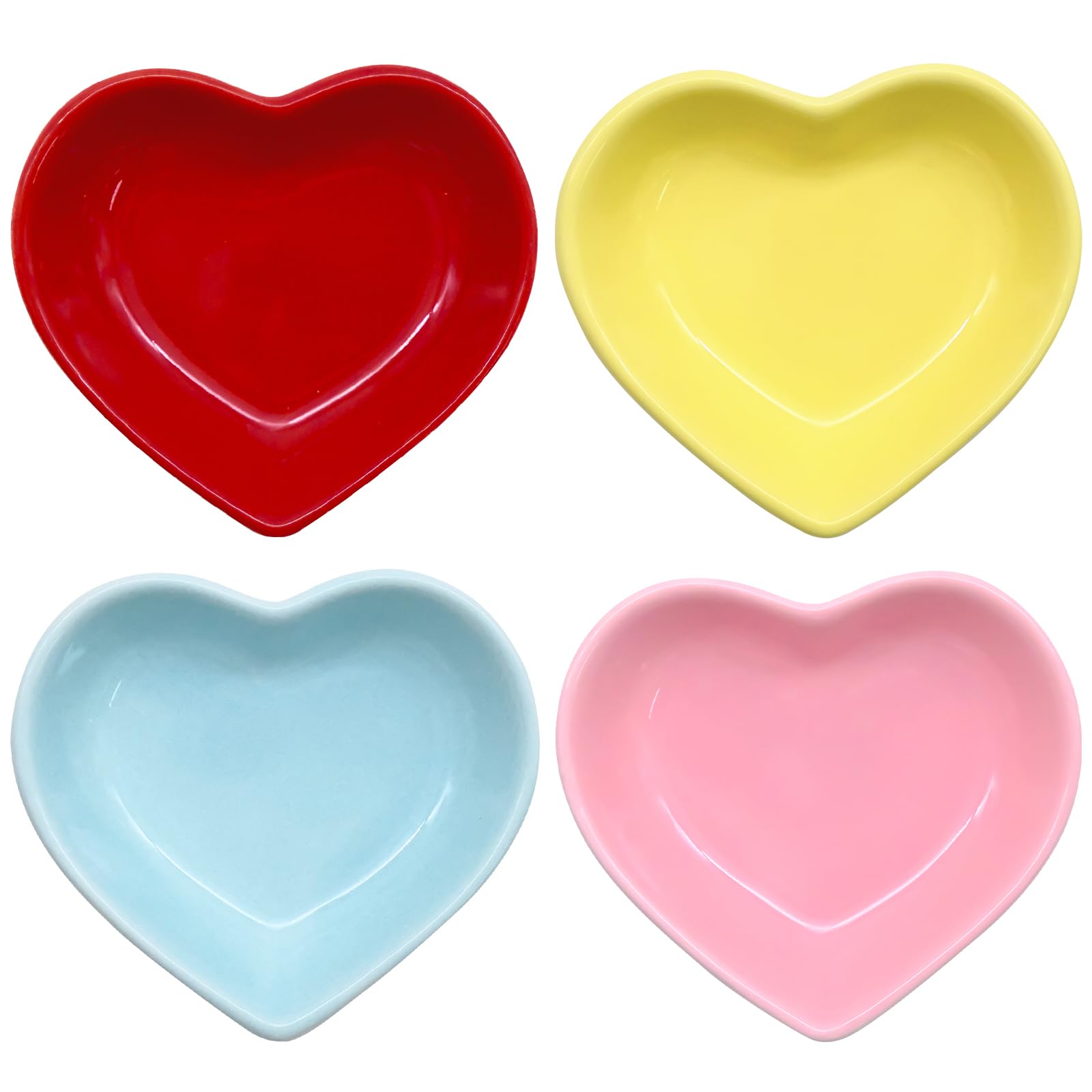 inheming 4Pcs Mini Seasoning Plates, Heart Shaped Ceramic Seasoning Dish, Heart-Shaped Ceramic Sauce Dish,for Fruits, Oatmeal, Rice, Pasta, Salad