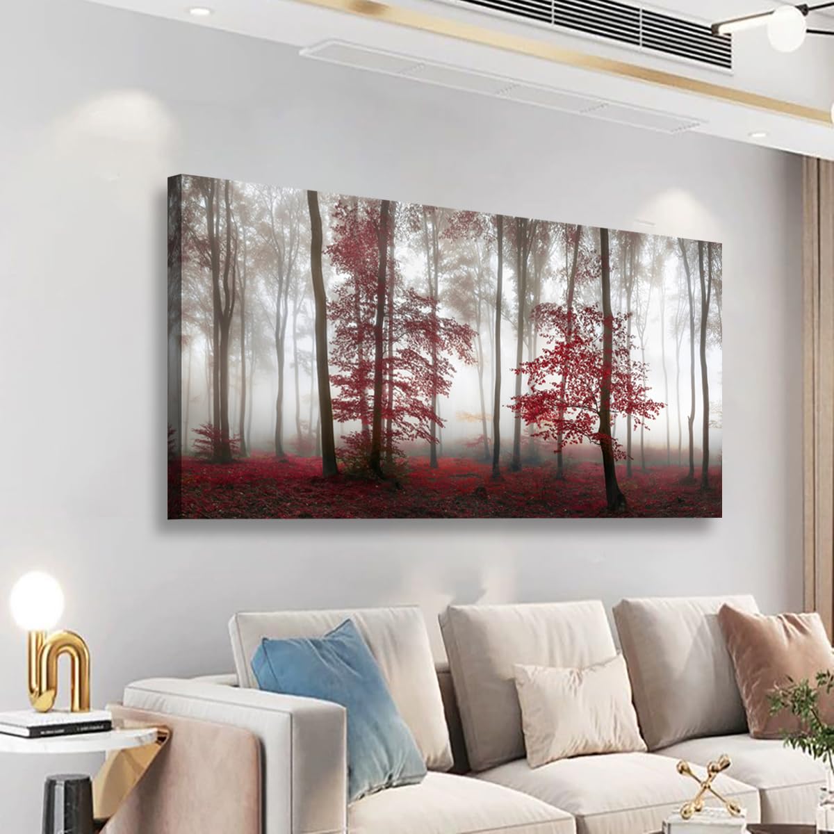 Sponsored Ad - Misty Forest Pictures Canvas Wall Art for Living room Office Bedroom Wall Decor,Forest Wall Art Print Paintings Modern Nature Red Tree Artwork Waterproof Ready to Hang-20x40inch