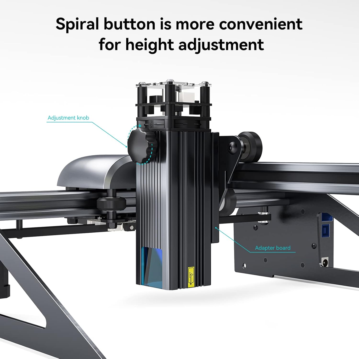 Close-up of the laser module showing the spiral adjustment knob for height adjustment.