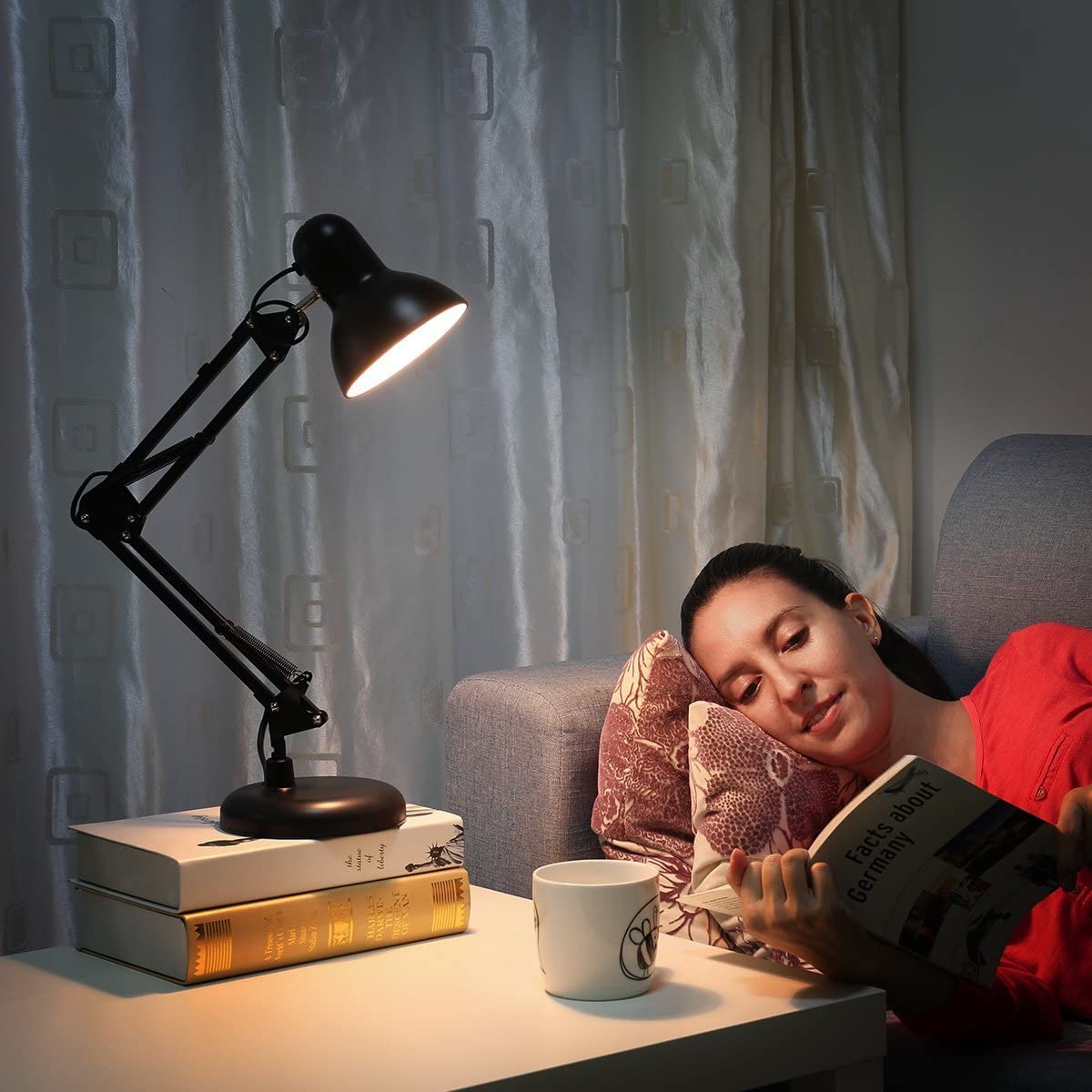 Lampada da scrivania, Lampada da tavolo a braccio oscillante, E27 Luce da lettura Posizione paraluce regolabile, Lampada da architetto per studenti di lavoro d'ufficio di lettura al letto (Bianco)