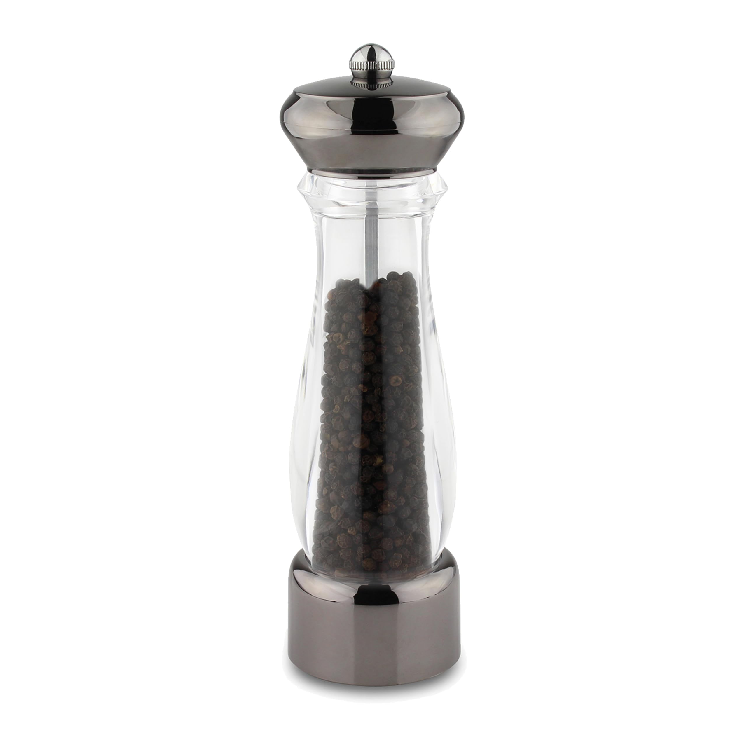 Grunwerg Gunmetal Salt Or Pepper Mill & Acrylic, Durable Ceramic Grinding Mechanism Scandinavian Bpa Free 6 Cm X 6 Cm X 21 Cm