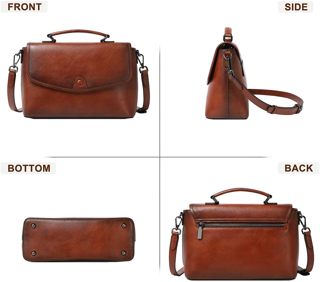 COOLCY Genuine Leather Crossbody Purses Bags for Women Top Handle Satchel Handbags Flap Shoulder Bag