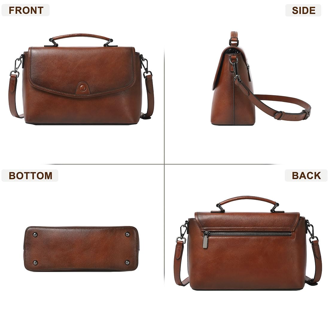 COOLCY Bolsos cruzados de piel auténtica para mujer, con asa superior, bolso de hombro con solapa