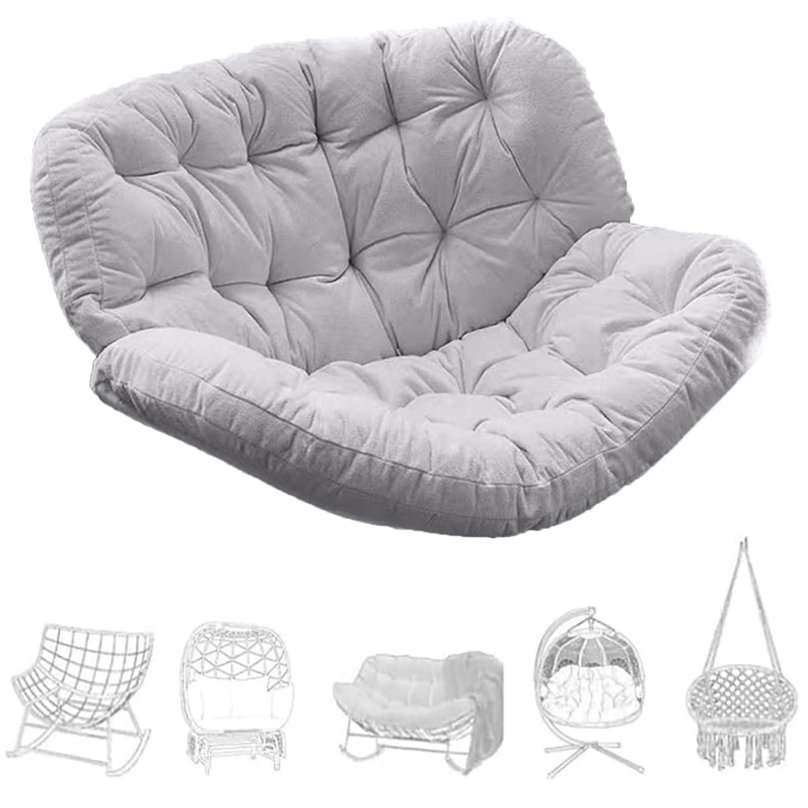 BYGSBKDP Rocking Chairs Cushions for Adults, Giant Patio Rocking Chair Replacement Cushion, Indoor Outdoor Egg Chair Cushion 4"×37.4"×45.2" Cotton Filling is Soft and Skin-Friendly (Gray)