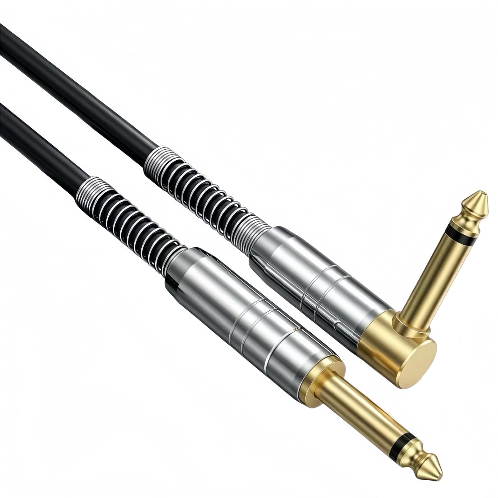 Kabel Do Gitary Gitara Pozłacany Kabel Mono 6,35 Mm Prosty Kątowy