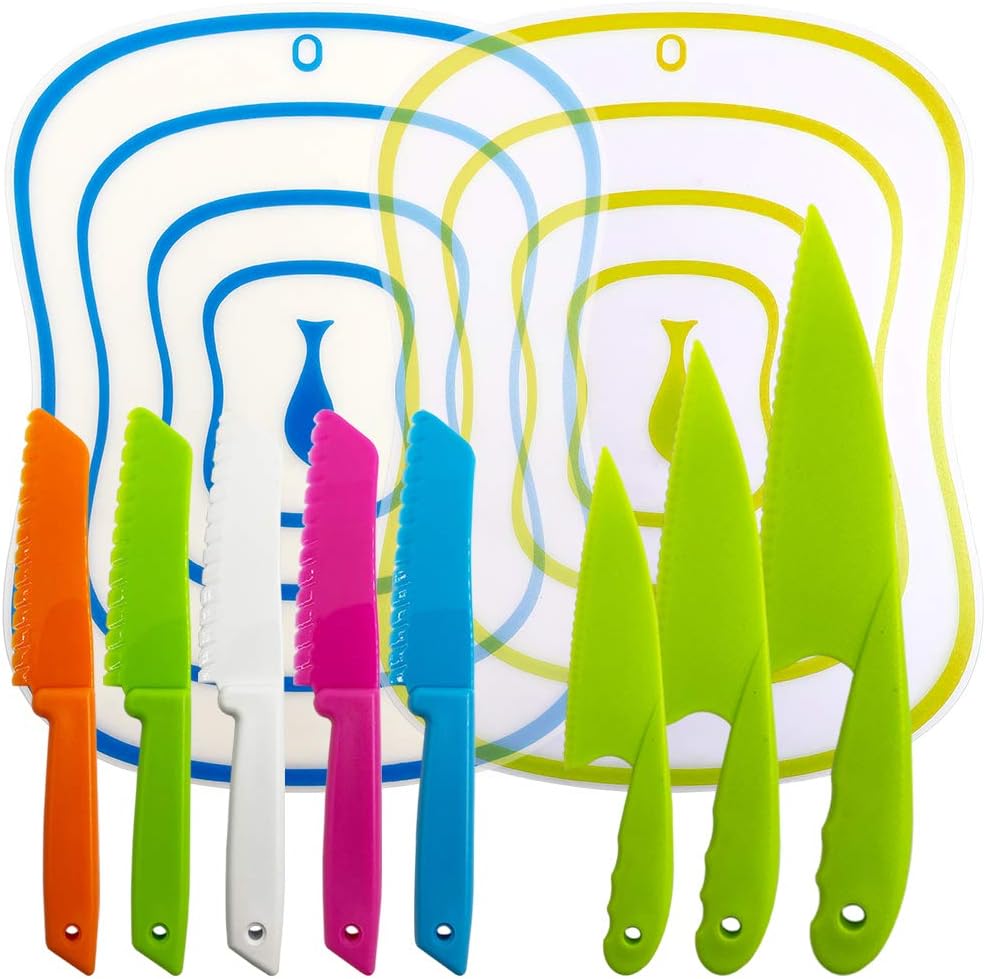 Sonku 10 Packs Kitchen Knife Set, Cooking Knives with Cutting Boards for Kids and Adults -Multi Colors Sonku 10 Packs Kitchen Knife Set, Cooking Knives with Cutting Boards for Kids and Adults -Multi Colors
