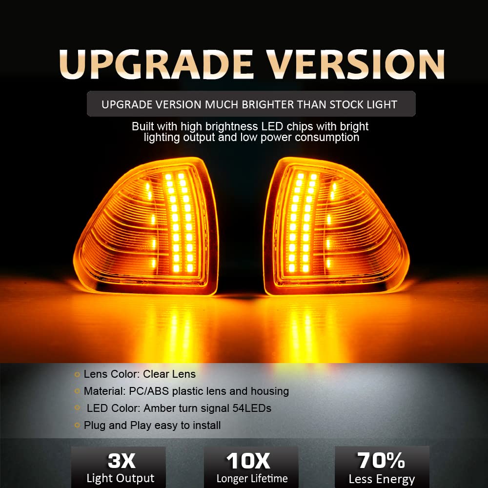 D-Lumina LED Side Mirror Turn Signal Light Left and Right Lamps Clear Cover Lens for 2010-2018 Dodge Ram 1500 2500 3500 4500 5500, Rear View Mirror Lights Replace 68302828AA 68302829AA, Pack of 2