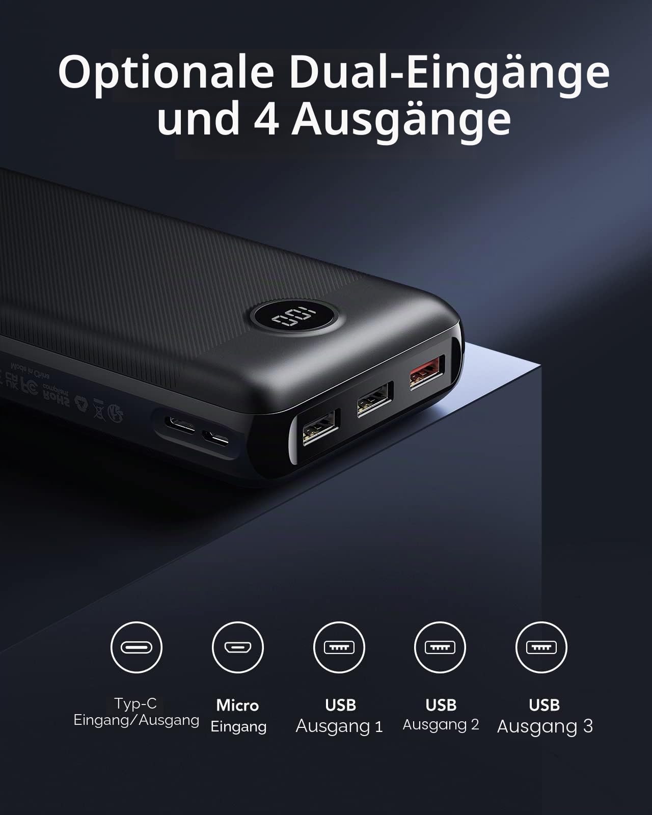 VEGER Power Bank 30000mAh, 20W PD Externe Handyakkus Schnelles Aufladen | Powerbank USB C, Akkupack Externer Akku mit LED Display, 4 Ausgänge und 2 Eingänge Kompatibel mit iPhone, iPad, Tablets usw