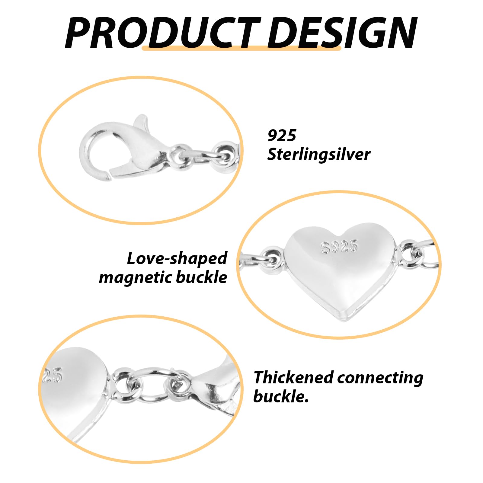 925 Sterling Silver Heart Magnetic Jewelry Clasps - Image 2