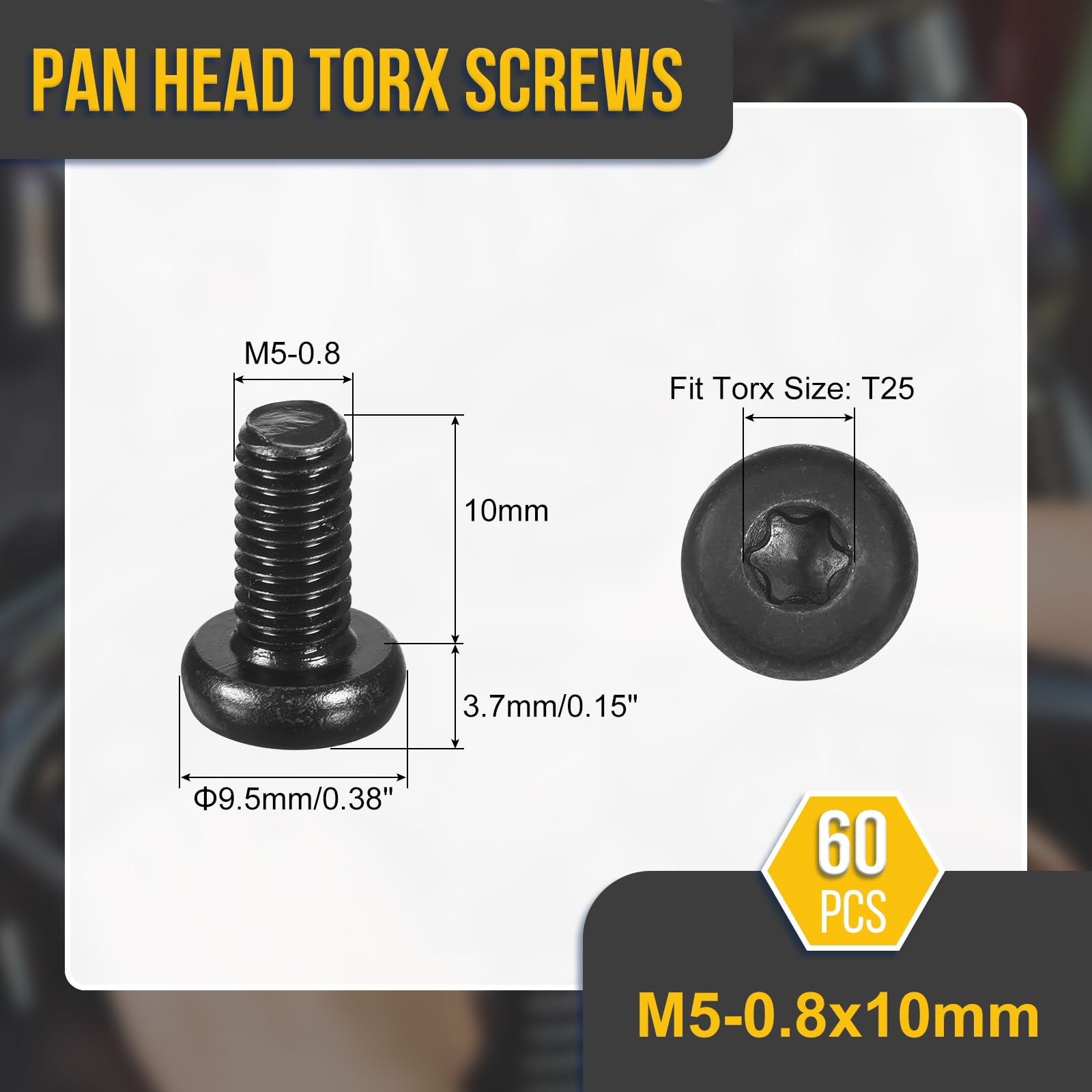 DTGN M5x10mm Pan Head Torx Security Screw, 60Pack, Good for Machinery - Image 2
