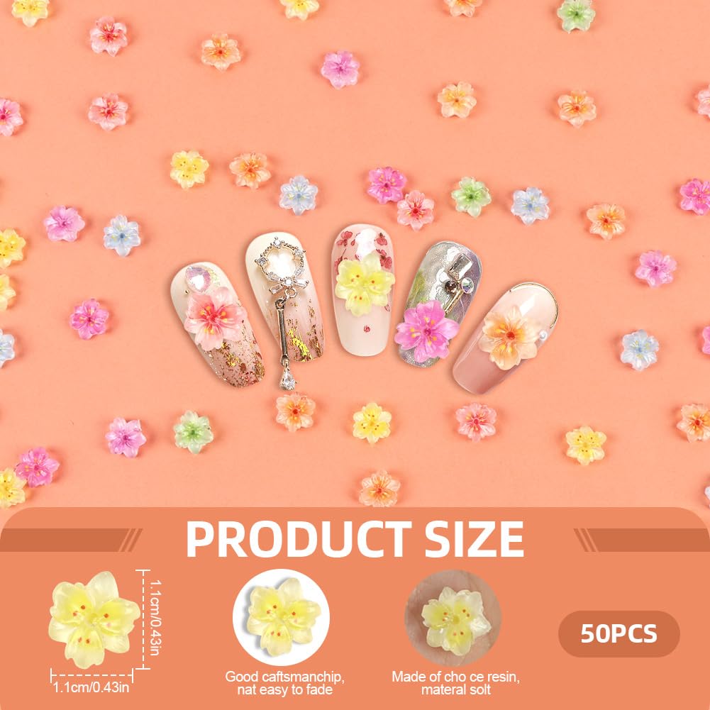 Vicloon 3D Fleur Charms Nail, 50 Pièces Fleur pour Sécoration Des Ongles Des Femmes, Petits Charme Floral pour Ongles, Strass Ongle Nail Art, Décoratives pour Nails Art