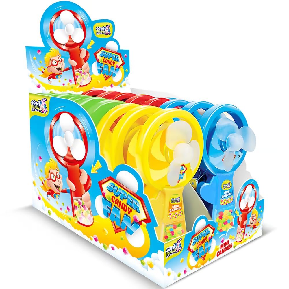 Super Candy Fan – Ventilatore manuale ricaricabile con perline di caramelle – Display da 16 – Dolce giocattolo per feste ed eventi