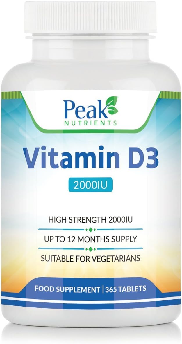 Vitamin D 2000IU, High Strength Vitamin D3 Supplement - 365 Tablets (1 Years Full Supply) - Suitable for Vegetarians - UK Manufactured