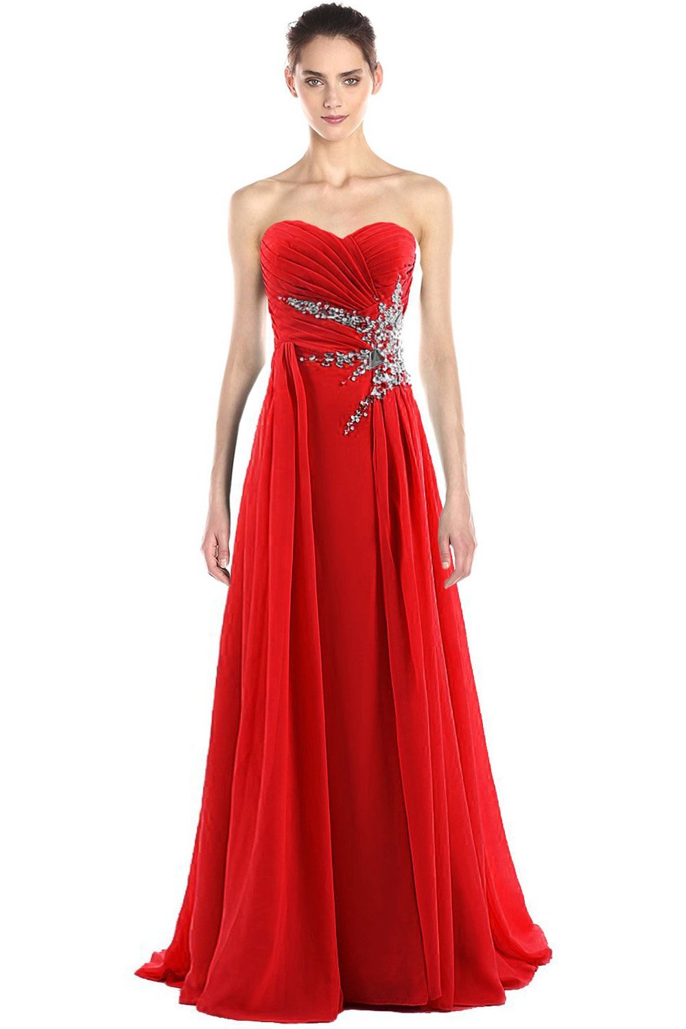 medon's Women's Sweetheart Beading Chiffon Long Prom Dress