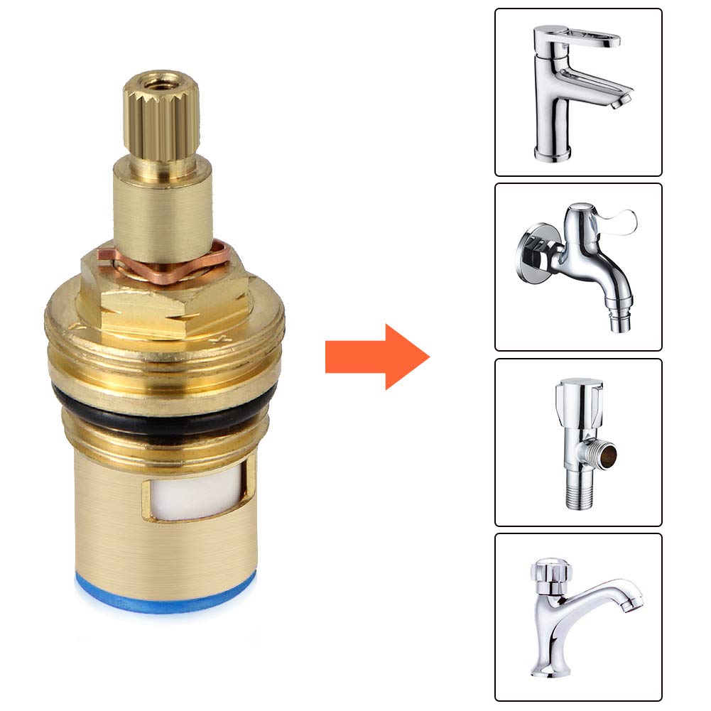 2 Pcs Vitoni in Ceramica per Rubinetti Acqua Fredda e Calda, Vitoni di Ricambio, Coppia di Vitoni con 20 Ingranaggi per Cucina Bagno, Lunghezza 53 mm, Oro