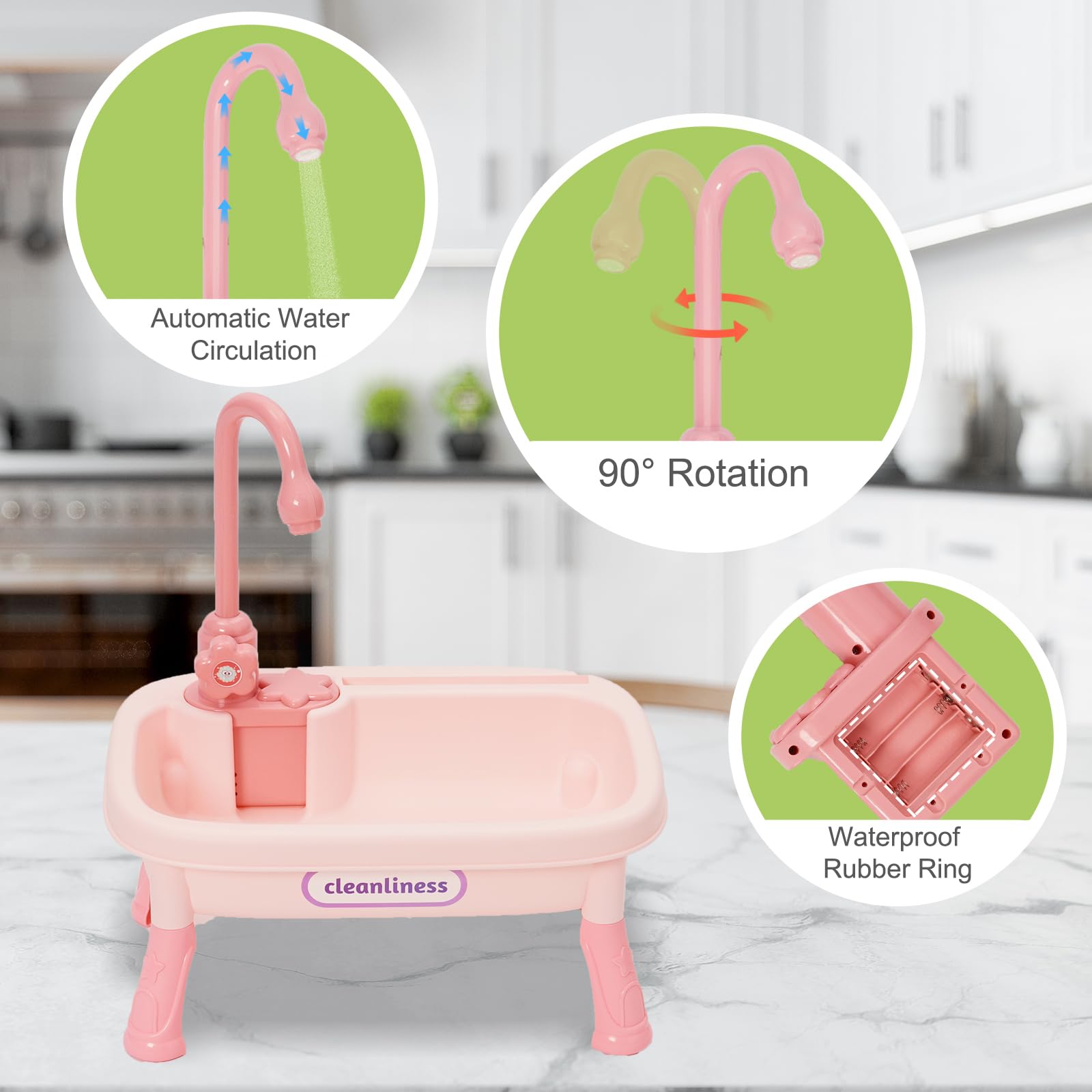 Fregadero Cocina Juguete con Agua,Lavaplatos Eléctrico Playhouse,RECirculación Automática del Agua,Regalo para niños pequeños y niñas 3+
