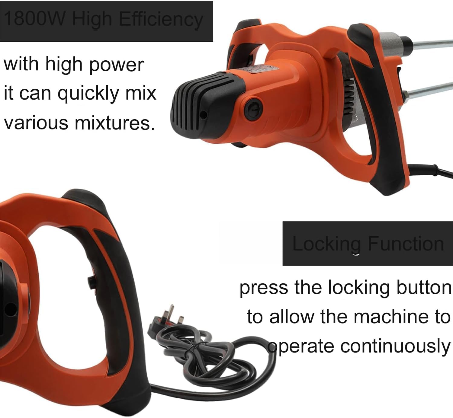 Mezclador de cemento eléctrico de mano, mezclador de concreto portátil de 1800 W, 6 velocidades ajustables para lechada, yeso, mortero, pintura, mezcla de pegamento