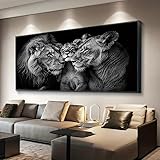 IHHGNB Cuadro minimalista moderno de león, retrato de familia de leones en blanco y negro, impreso en lienzo para decoración de pared en sala de estar o dormitorio (40x80cm (16x31in)/Sin marco)