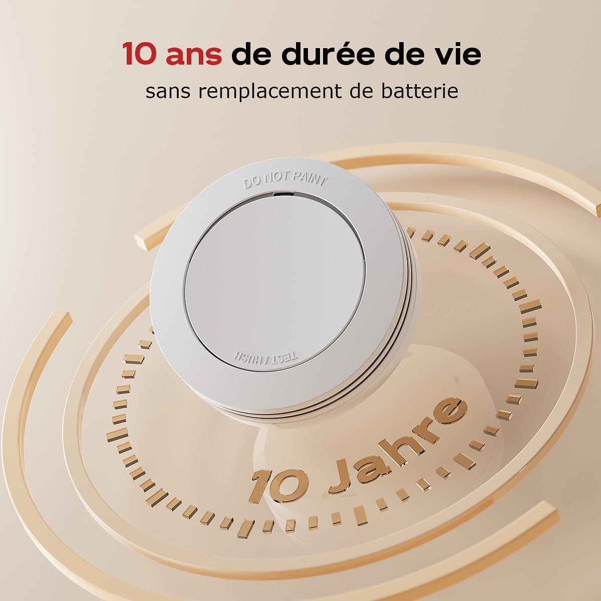 Safeliveo Détecteur de fumée Autonome,Batterie 10 Ans,Alarme 85 DB, Ultra-Fin, sans LED Clignotante,Fonction silencieuse, avec tampons adhésifs,2 Pièces
