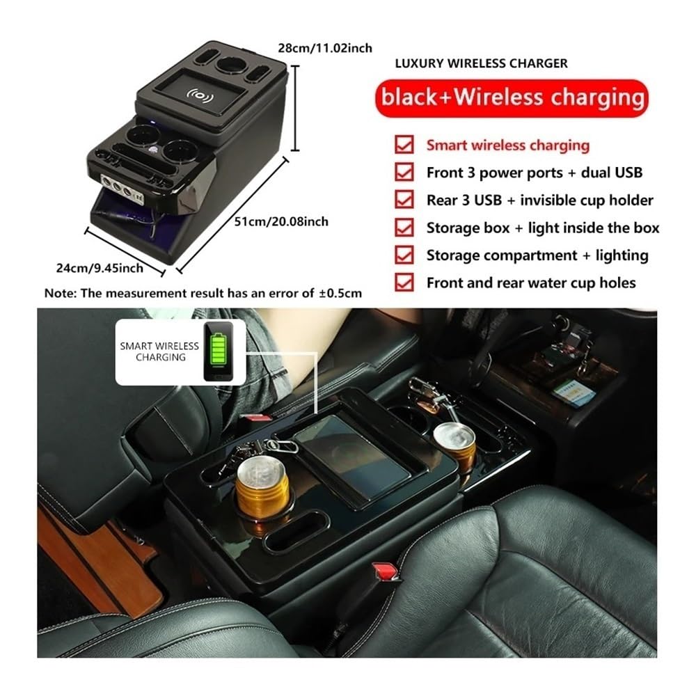 Caja De Consola Con Reposabrazos Almacenamiento Frontal Universal General, Cargador Inalámbrico Gran Capacidad Para Odyssey Para MPV, 24cm