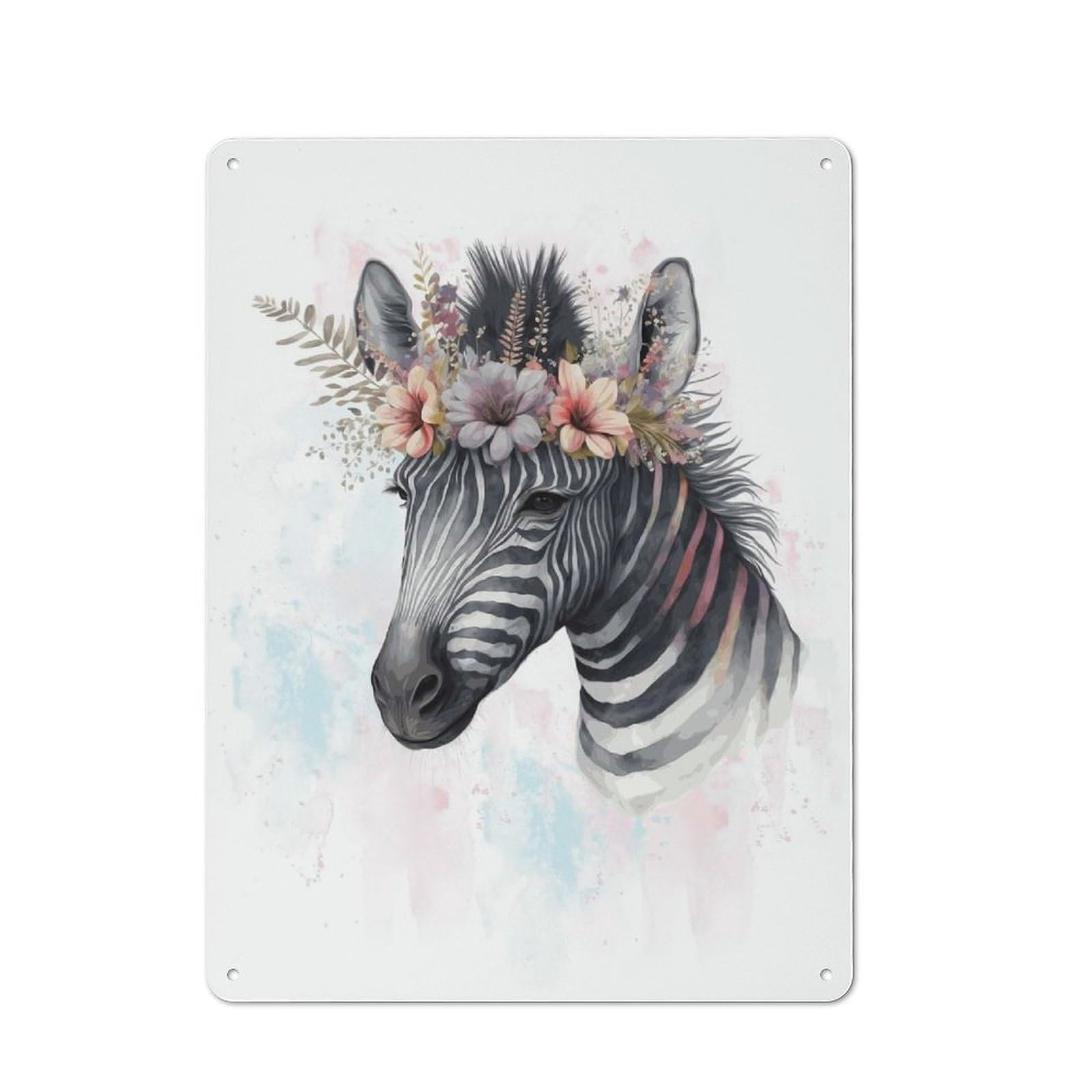 Junmoney Style-2 For Living Room Or Hallway, Watercolor Zebra Painting Vintage Metal Sign 40X30cm, For Metal Sign Collectors, For Garage And Workshop Walls