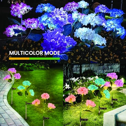 Image of hardoll Solar Decorative Light Hydrangea Flower Shaped RGB Color LED lamp for Waterproof Outdoor Home Garden Yard(Lavender Color-Pack of 4)