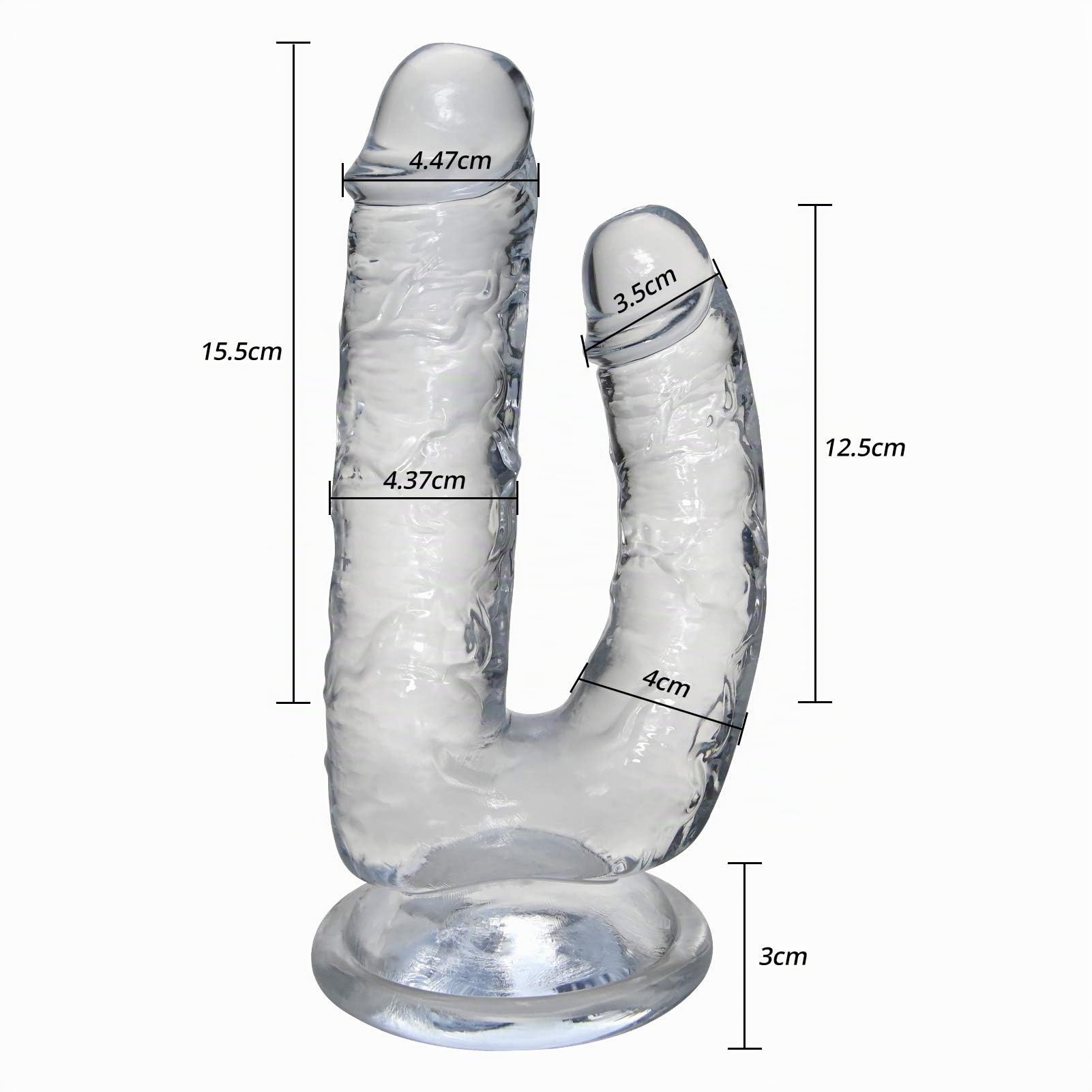 Consolador realista de doble cabeza, pene transparente de doble estimulación Vaginal con ventosa fuerte, glande, masturbación, juguete para adultos