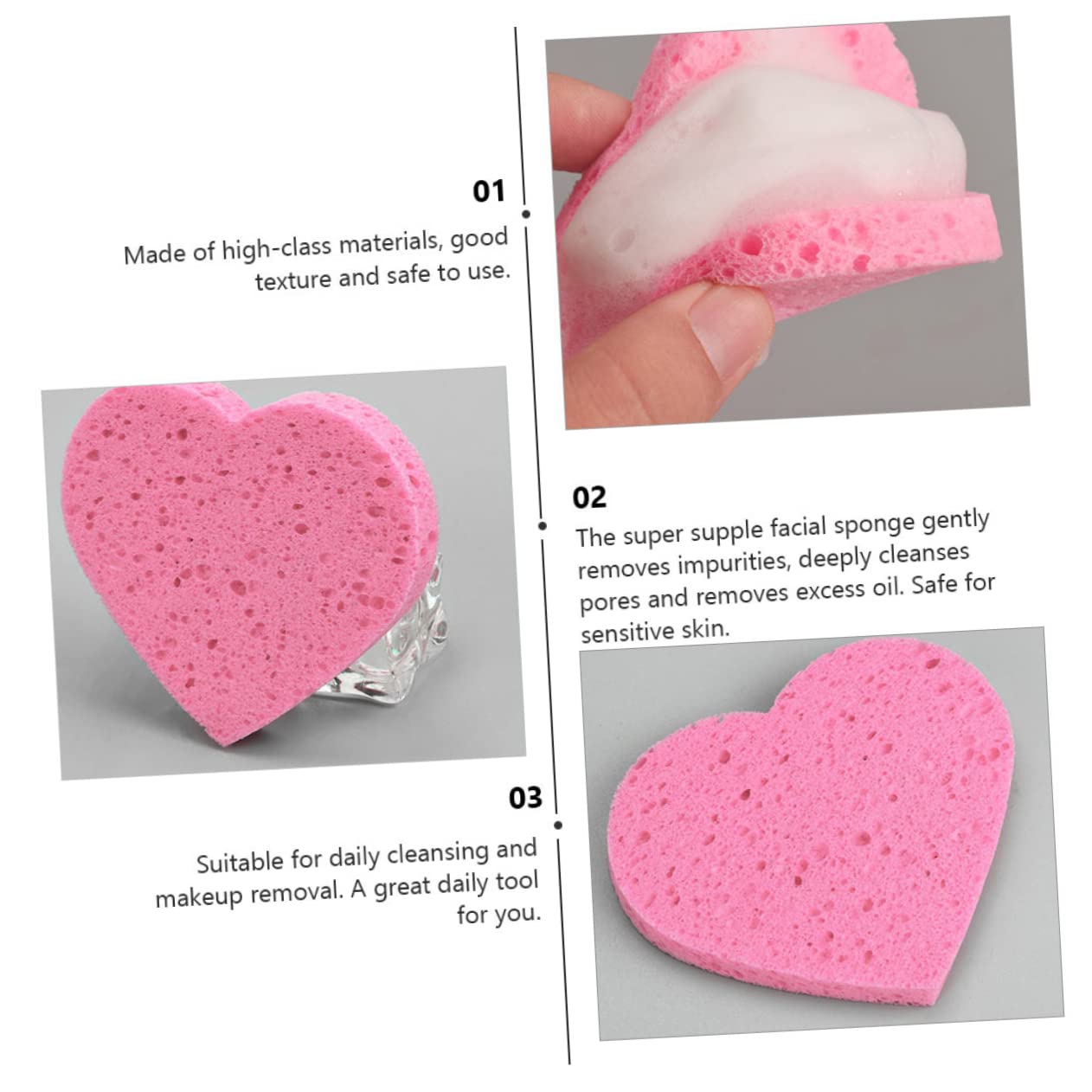 SAFIGLE 45pcs Makeup Sponge Cleaning Sponges Facial Sponges Face Sponges for Cleansing Heart Sponges for Facials Portable Facial Sponge Makeup Sponge Wood Pulp Cotton